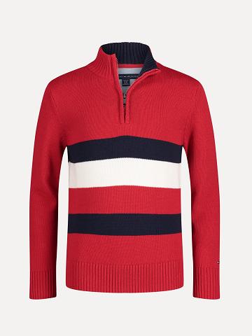 Fiú Tommy Hilfiger Big Flag Quarter-Zip Pulóverek Piros | HU 2193SGL